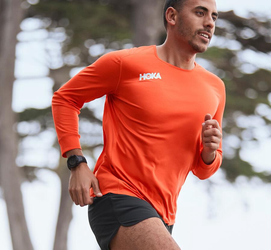 Top Hoka One One Hombre Naranjas - Performance 3/4 Sleeve - IZLH76581